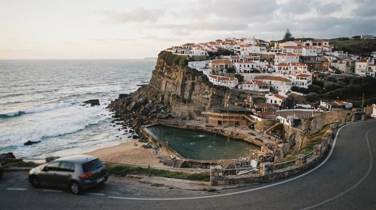 Whitewashed houses above the sea at Azenhas do Mar on the Colares coast, Sintra, Portugal