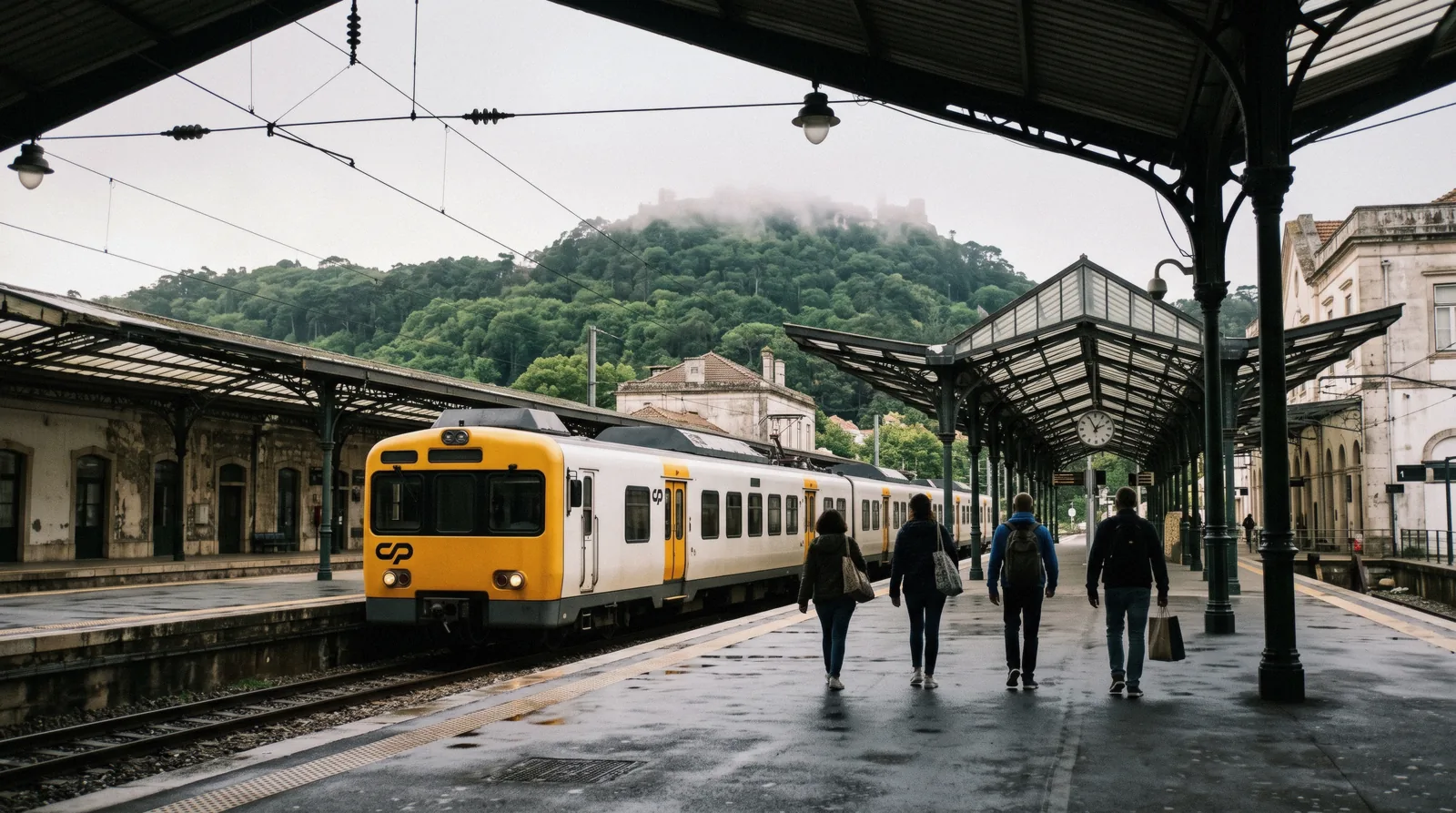 A CP suburban train waiting at Sintra station at the end of the line from Lisbon to Sintra