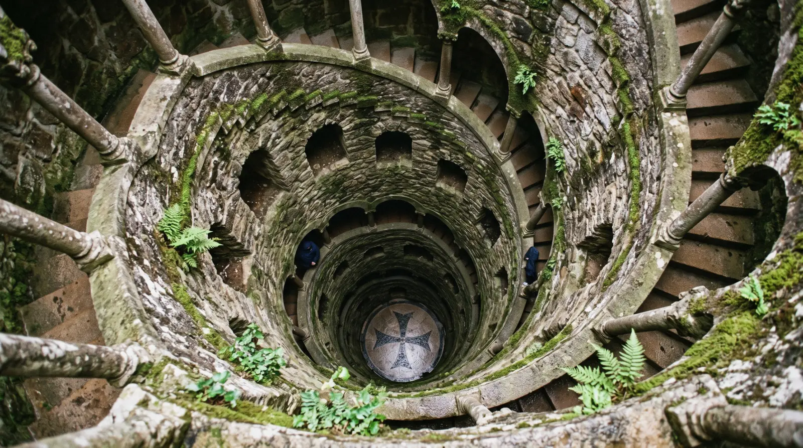 The round Initiation Well with its spiral stair at Quinta da Regaleira, Sintra, Portugal